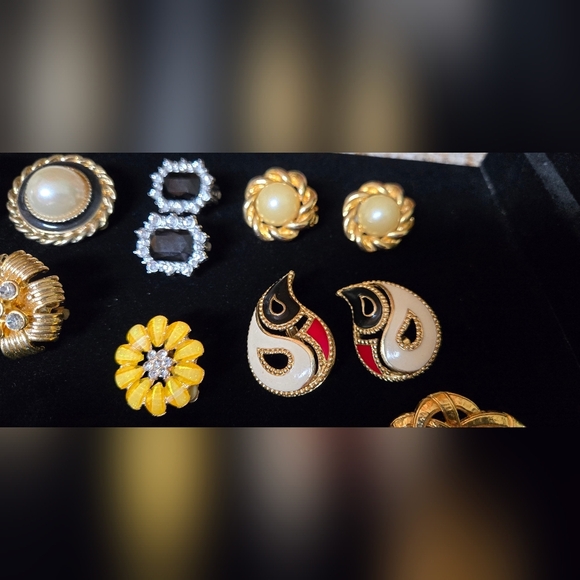 Elegant Gold and Black Clip On Women's Earrings Set Of 8 - Picture 5 of 17